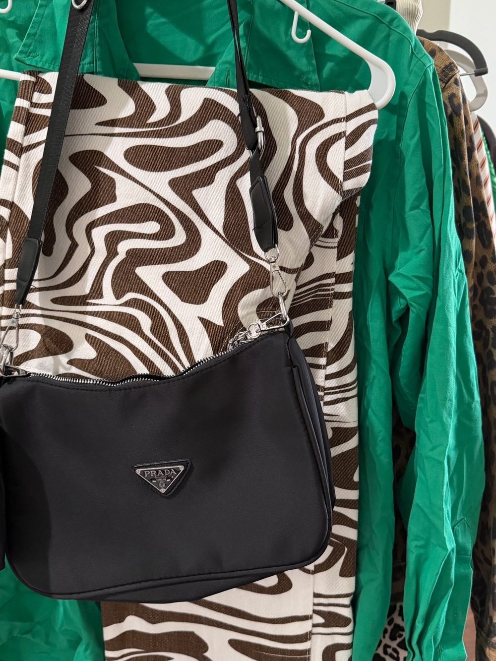 Black Nylon Crossbody Bag with Silver Hardware